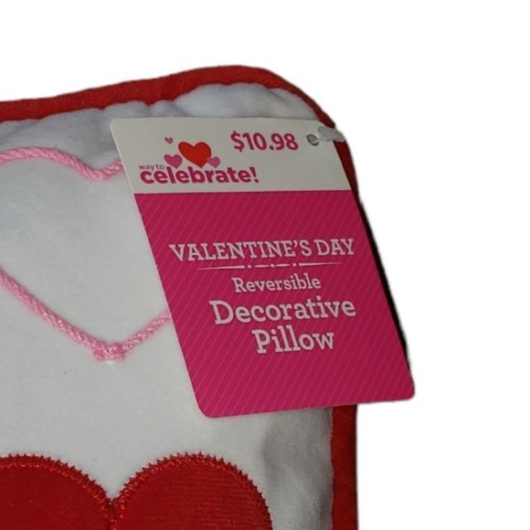 Celebrate Valentine 14" Square Reversible Red/White Heart PIllow - Picture 4 of 7